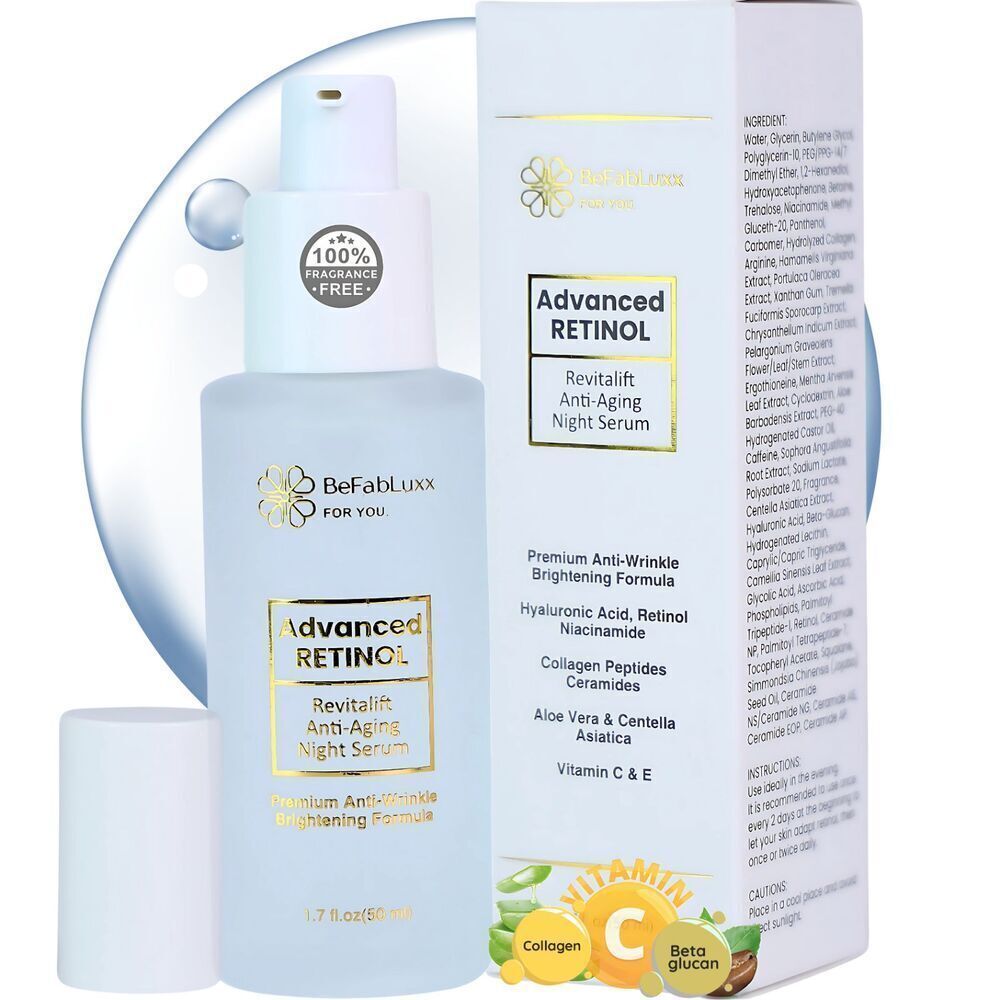 Advanced Retinol Serum Skin Booster- Face, Neck Anti Aging Night Serum - Hyaluro